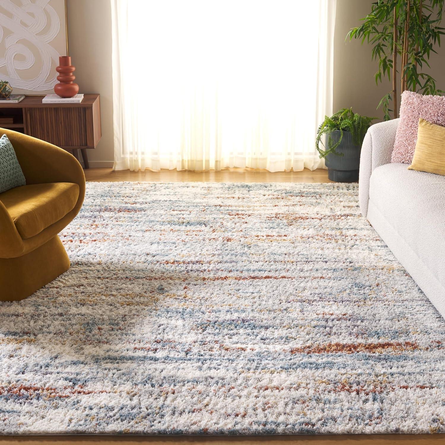 image:imageSAFAVIEH Area Rug 8x10 Berber Shag Collection Large Blue Rust amp Ivory Modern Design NonShedding amp Easy Cleaning Plush Thick Pile Ideal for Living Room Bedroom Dining Space BER577ABlue RustIvory