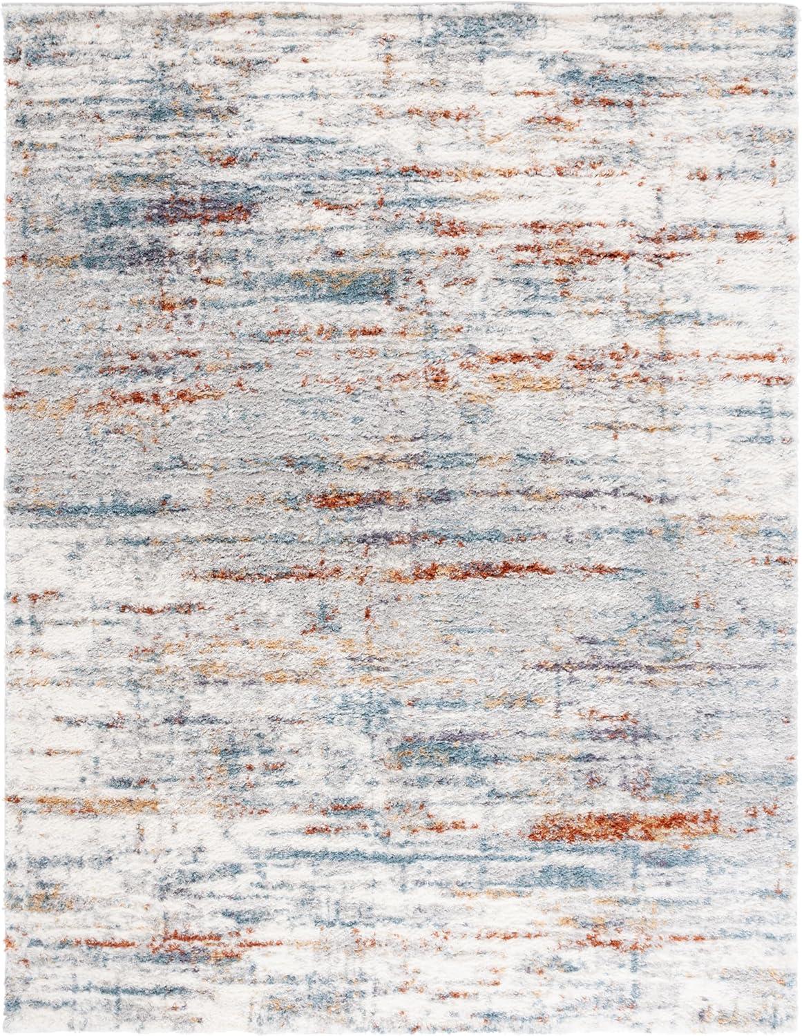 image:imageSAFAVIEH Area Rug 8x10 Berber Shag Collection Large Blue Rust amp Ivory Modern Design NonShedding amp Easy Cleaning Plush Thick Pile Ideal for Living Room Bedroom Dining Space BER577ABlue RustIvory
