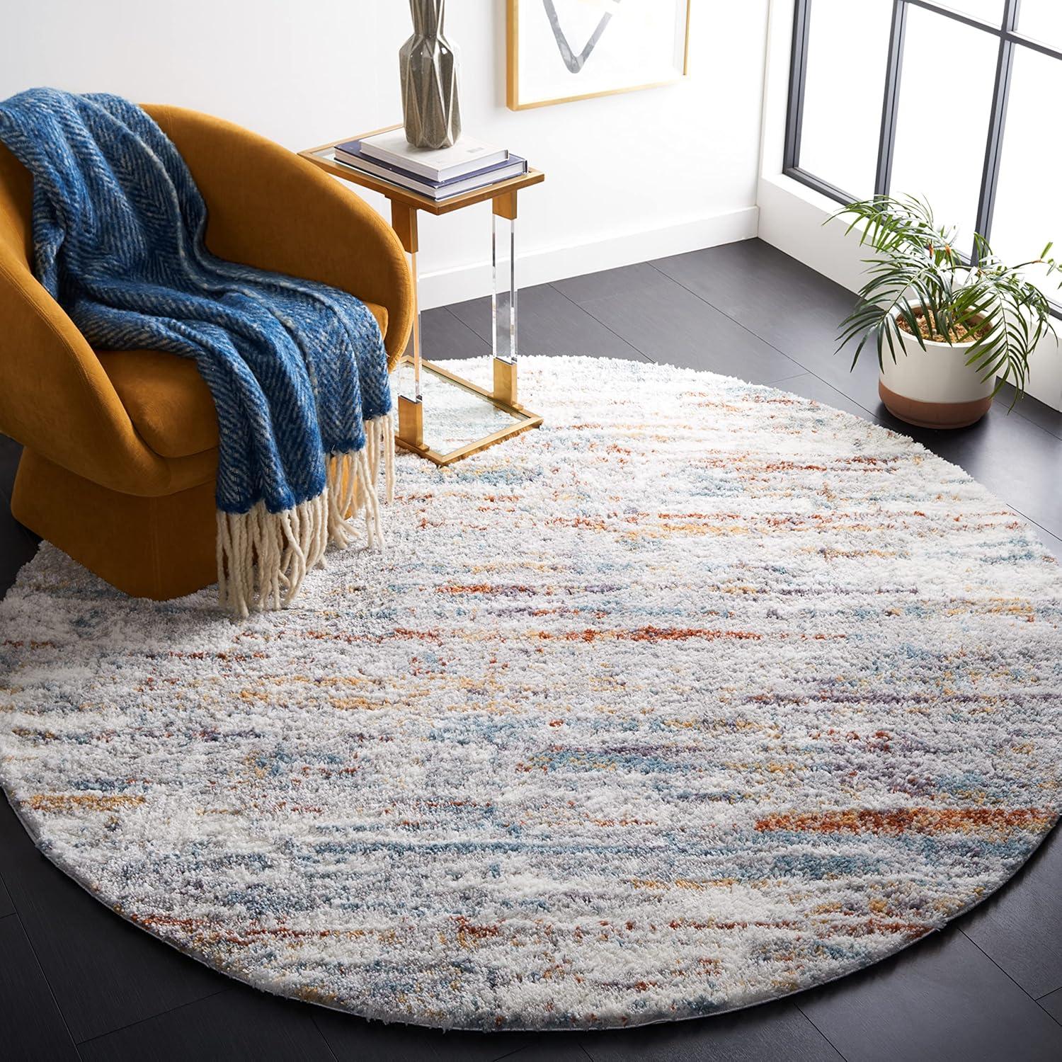 image:imageSAFAVIEH Area Rug 8x10 Berber Shag Collection Large Blue Rust amp Ivory Modern Design NonShedding amp Easy Cleaning Plush Thick Pile Ideal for Living Room Bedroom Dining Space BER577ABlue RustIvory