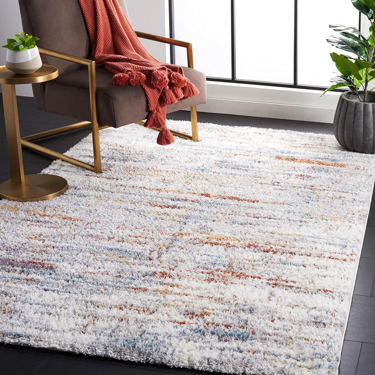 image:imageSAFAVIEH Area Rug 8x10 Berber Shag Collection Large Blue Rust amp Ivory Modern Design NonShedding amp Easy Cleaning Plush Thick Pile Ideal for Living Room Bedroom Dining Space BER577ABlue RustIvory