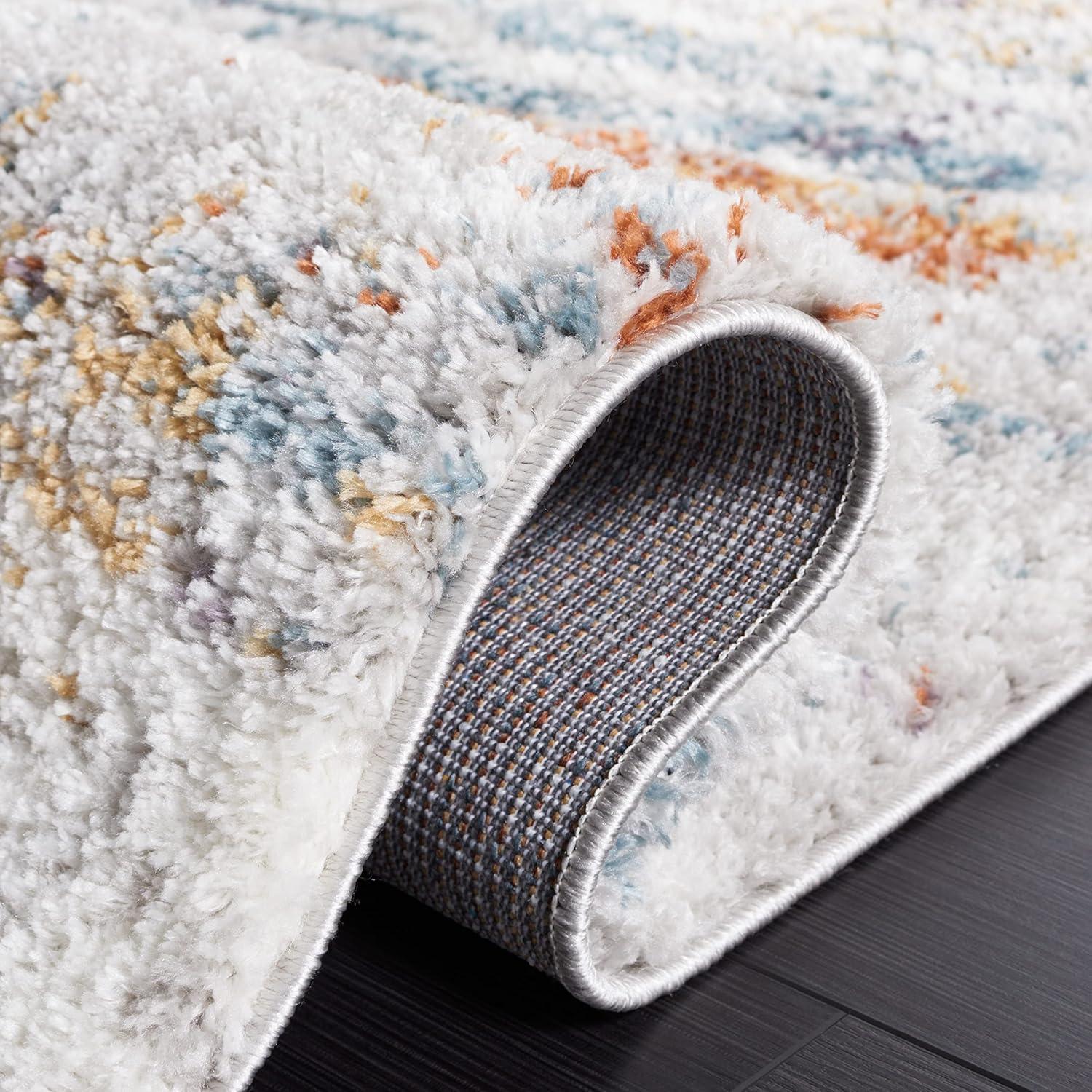 image:imageSAFAVIEH Area Rug 8x10 Berber Shag Collection Large Blue Rust amp Ivory Modern Design NonShedding amp Easy Cleaning Plush Thick Pile Ideal for Living Room Bedroom Dining Space BER577ABlue RustIvory