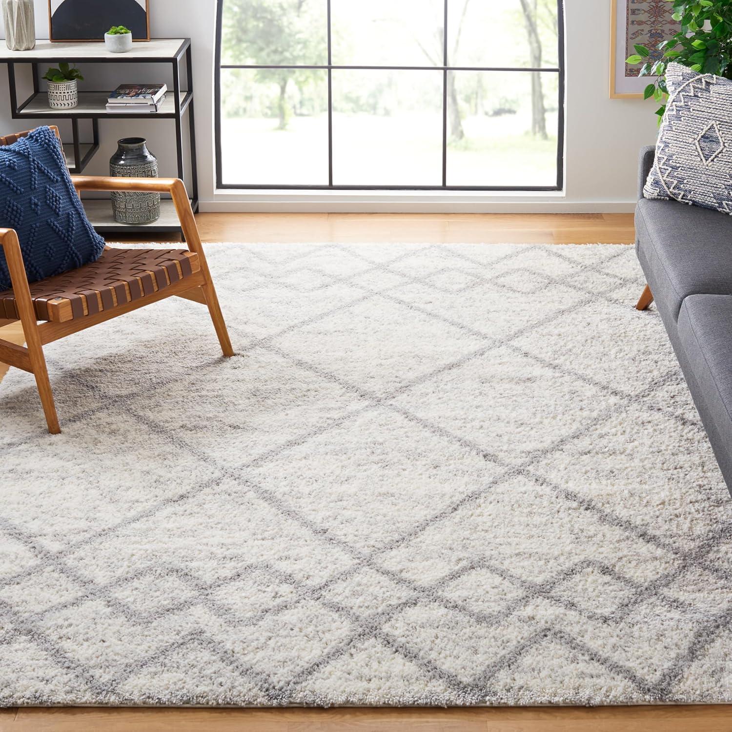image:imageSAFAVIEH Area Rug 8x10 Berber Shag Collection Large Ivory amp Grey Moroccan Design NonShedding amp Easy Cleaning Plush Thick Pile Ideal for Living Room Bedroom Dining Space BER574GGreyIvory