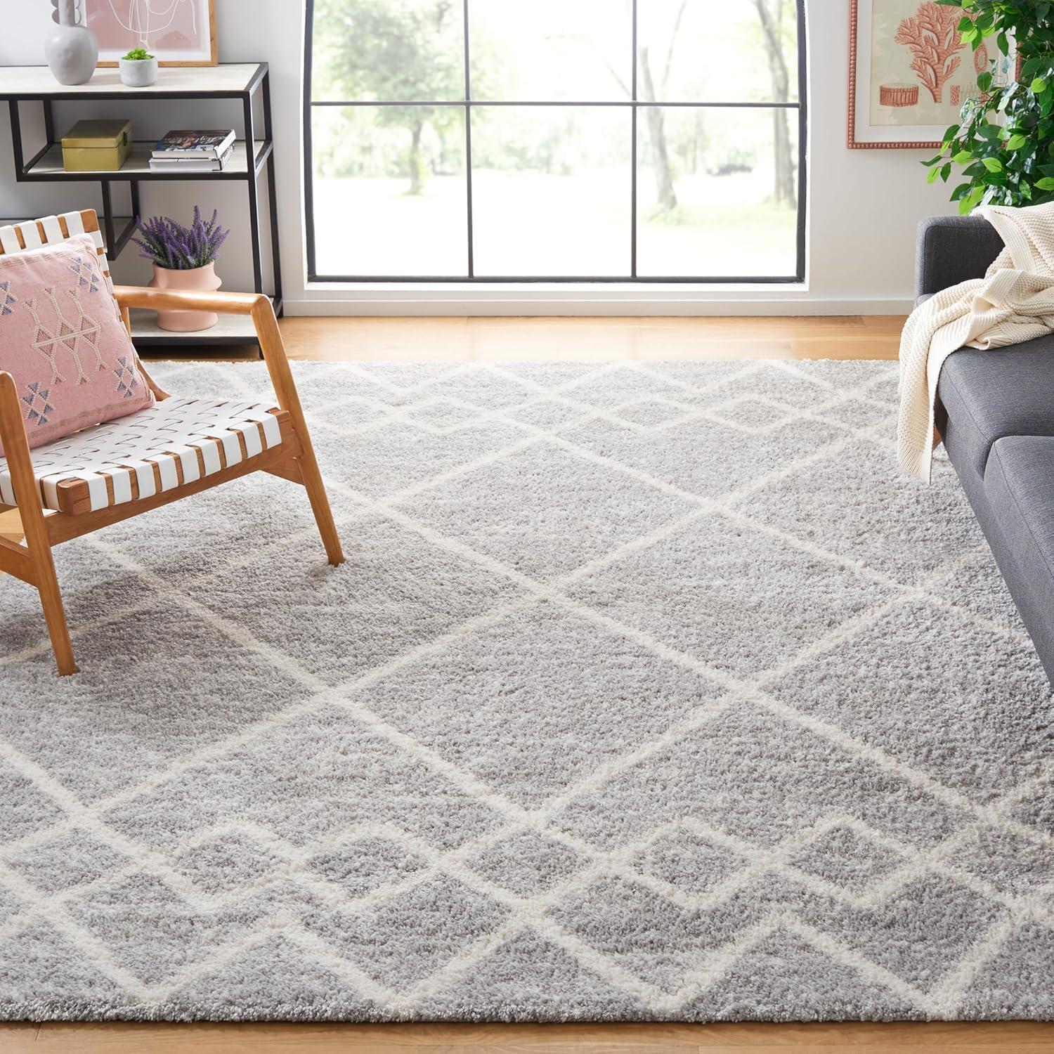 image:imageSAFAVIEH Area Rug 8x10 Berber Shag Collection Large Ivory amp Grey Moroccan Design NonShedding amp Easy Cleaning Plush Thick Pile Ideal for Living Room Bedroom Dining Space BER574GIvoryGrey