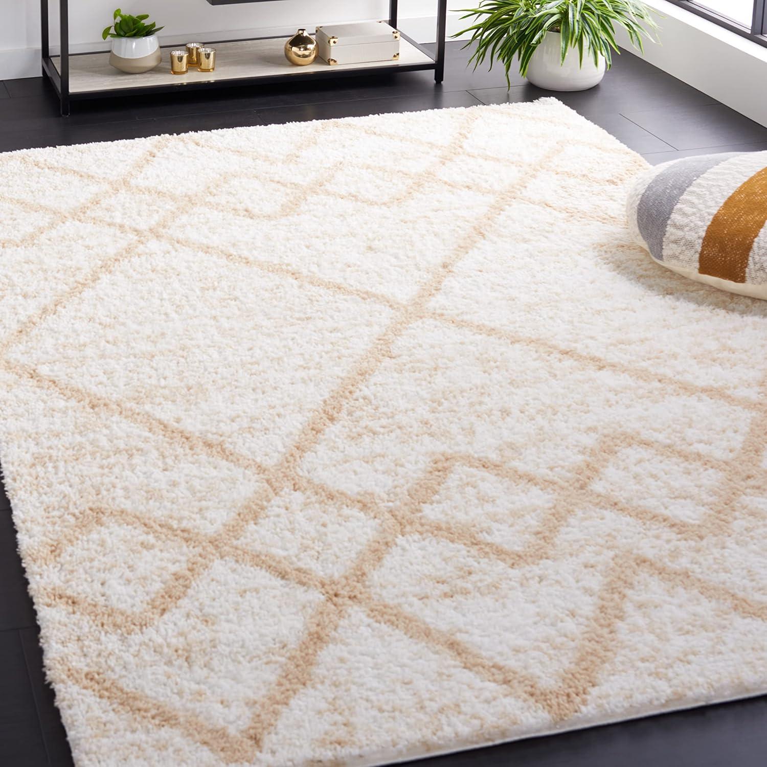 image:imageSAFAVIEH Area Rug 8x10 Berber Shag Collection Large Ivory amp Grey Moroccan Design NonShedding amp Easy Cleaning Plush Thick Pile Ideal for Living Room Bedroom Dining Space BER574GIvoryBeige