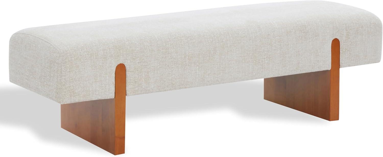 image:imageSAFAVIEH Couture Collection Kandiss Taupe Chenille Bench with Brown Wood Legs Modern Upholstered Seating SFV5117B