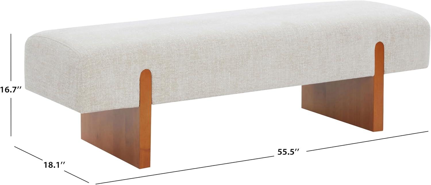 image:imageSAFAVIEH Couture Collection Kandiss Taupe Chenille Bench with Brown Wood Legs Modern Upholstered Seating SFV5117B
