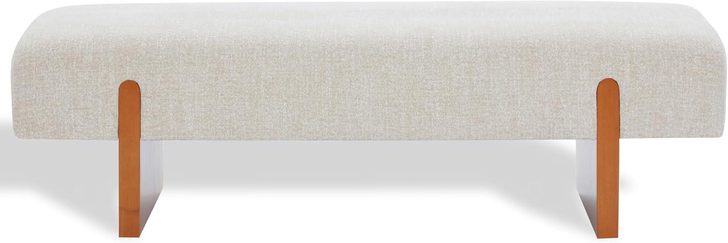 image:imageSAFAVIEH Couture Collection Kandiss Taupe Chenille Bench with Brown Wood Legs Modern Upholstered Seating SFV5117B
