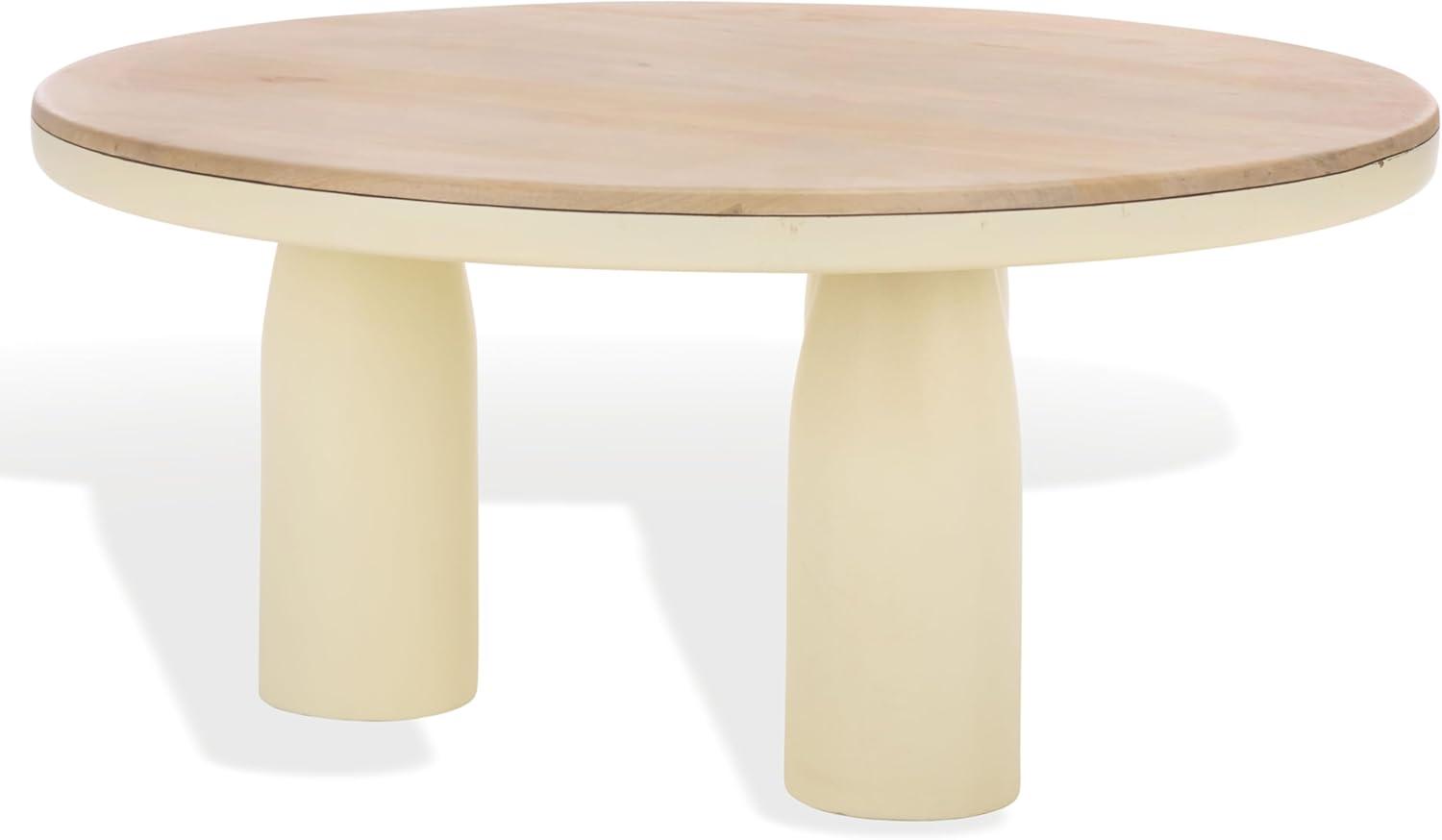 image:imageSAFAVIEH Couture Collection Veronica Scandinavian Natural amp White Lacquer 3Leg Round Coffee Table SFV5786ANaturalWhite