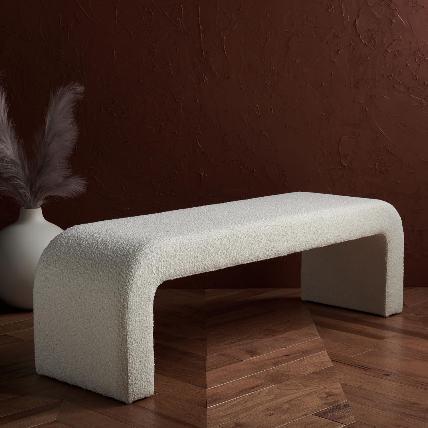 image:imageSAFAVIEH Couture Collection Caralynn MidCentury Modern Ivory Boucle Bench Fully Assembled