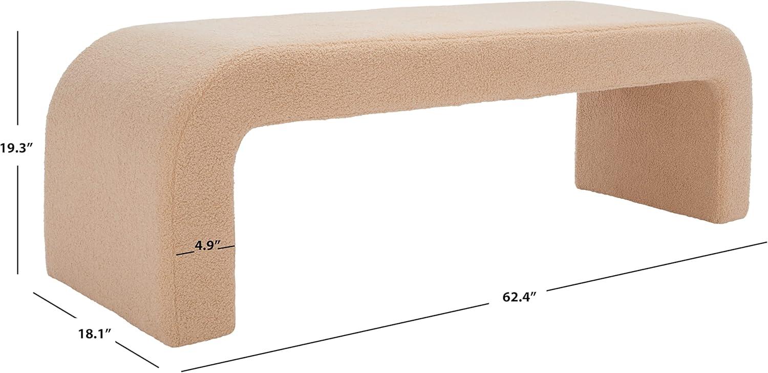 image:imageSAFAVIEH Couture Collection Caralynn MidCentury Modern Tan Faux Lambs Wool Bench Fully Assembled