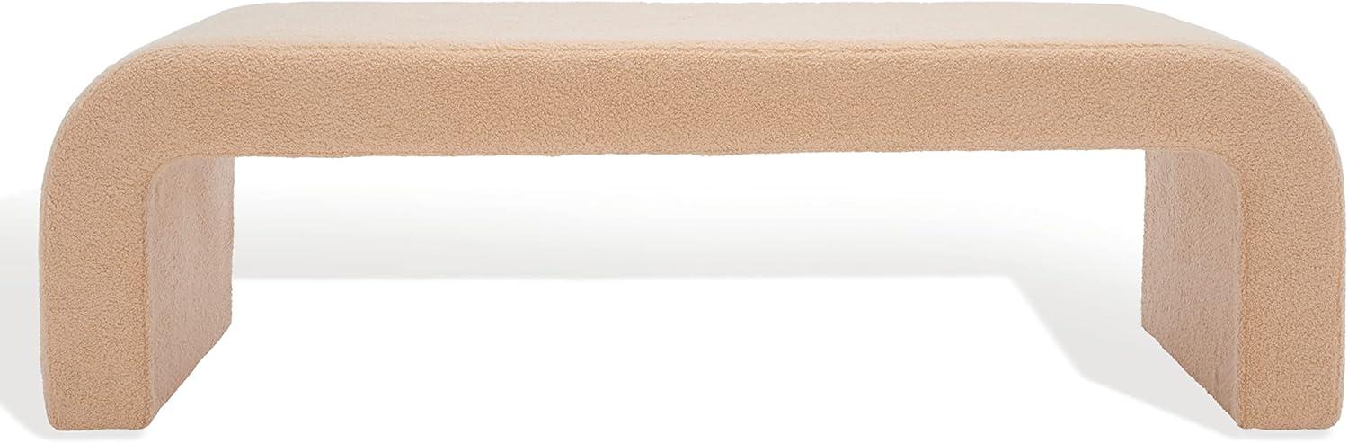 image:imageSAFAVIEH Couture Collection Caralynn MidCentury Modern Tan Faux Lambs Wool Bench Fully Assembled