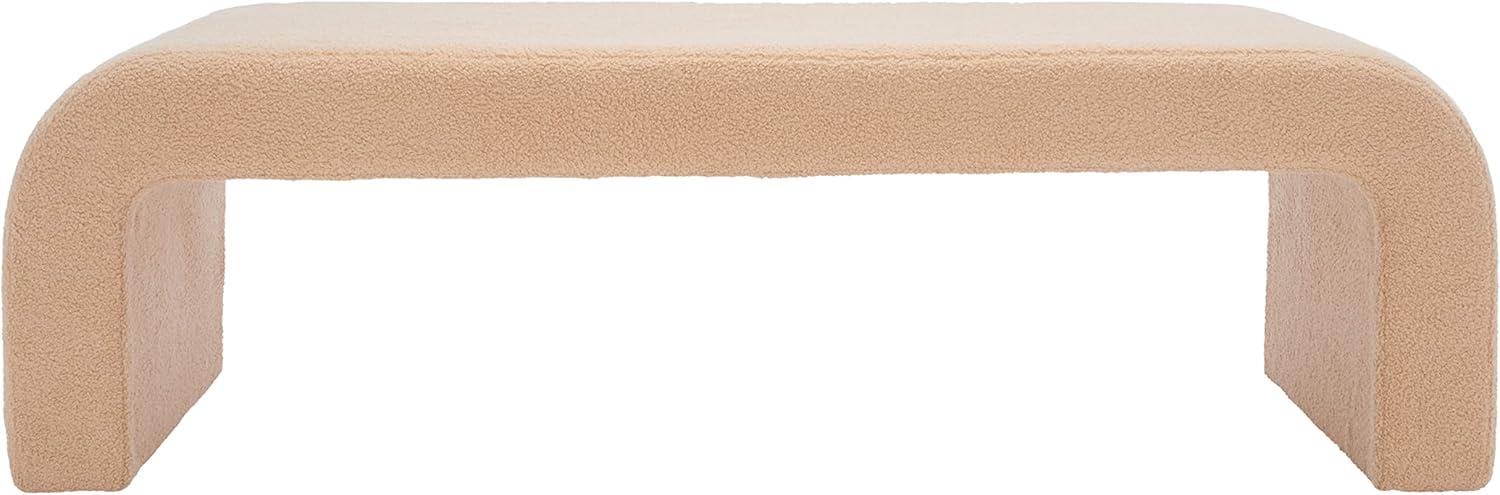 image:imageSAFAVIEH Couture Collection Caralynn MidCentury Modern Tan Faux Lambs Wool Bench Fully Assembled
