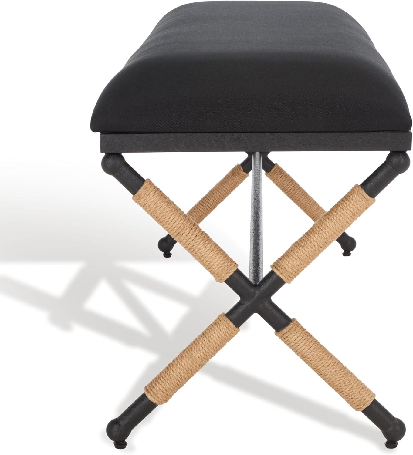 image:imageSAFAVIEH Couture Collection Carmelo Coastal Black Linen Hemp Wrapped BenchBlack