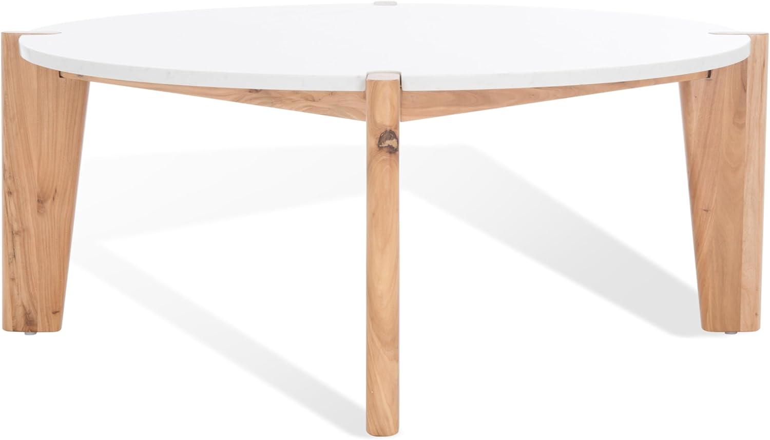 image:imageSAFAVIEH Couture Collection Garcia Natural Solid WoodWhite Marble Top Round Coffee TableNaturalWhite