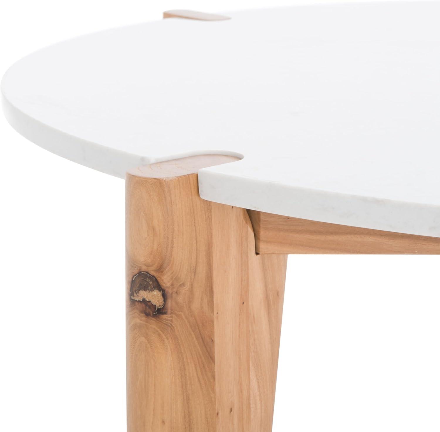 image:imageSAFAVIEH Couture Collection Garcia Natural Solid WoodWhite Marble Top Round Coffee TableNaturalWhite