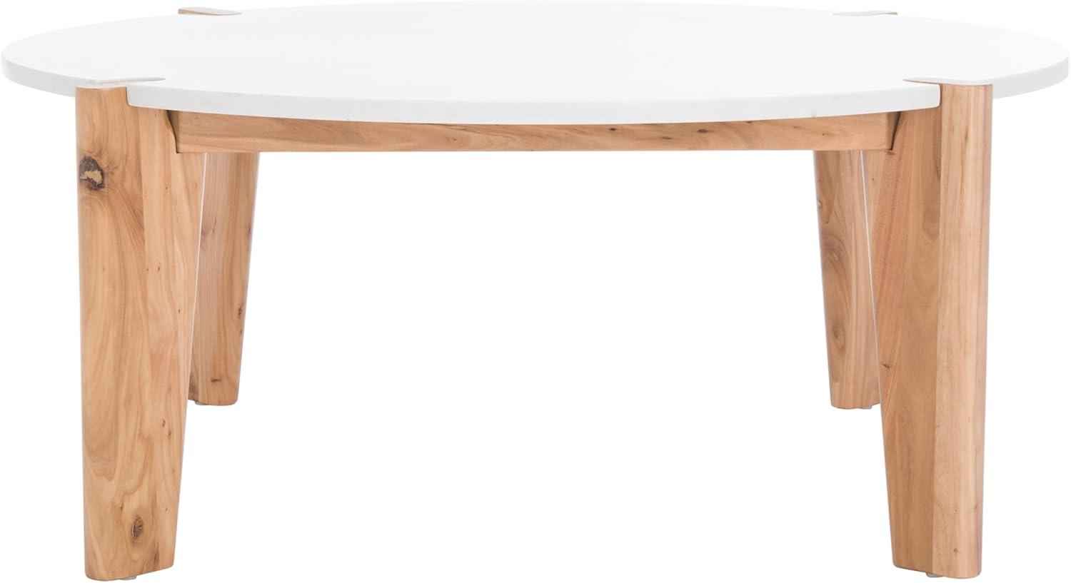 image:imageSAFAVIEH Couture Collection Garcia Natural Solid WoodWhite Marble Top Round Coffee TableNaturalWhite