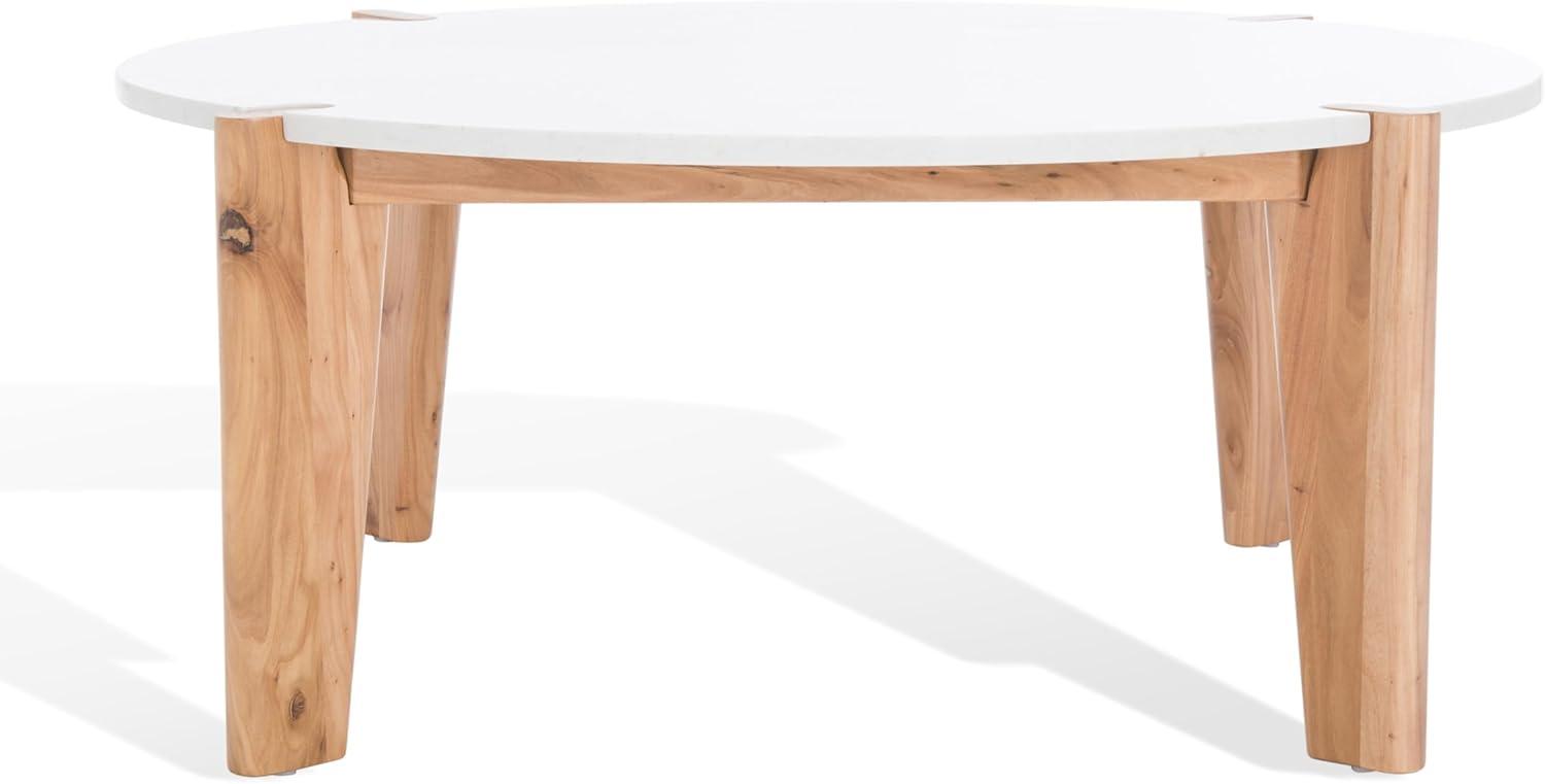 image:imageSAFAVIEH Couture Collection Garcia Natural Solid WoodWhite Marble Top Round Coffee TableNaturalWhite
