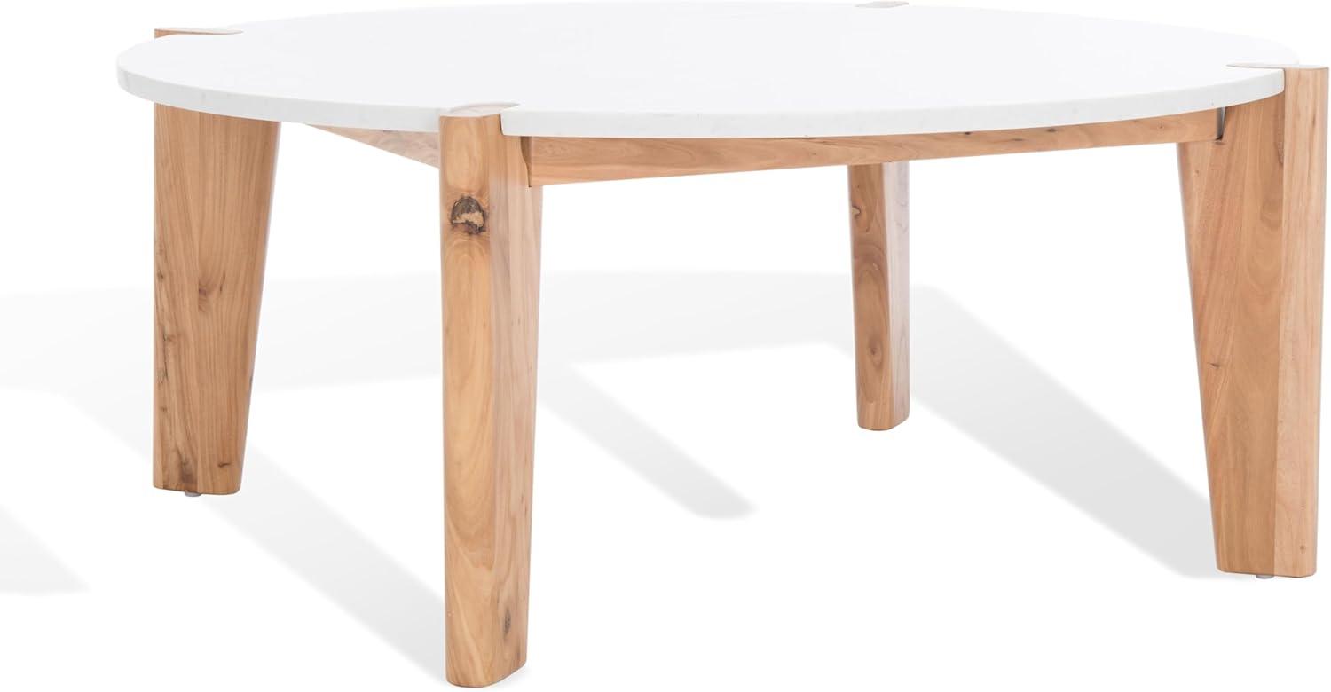 image:imageSAFAVIEH Couture Collection Garcia Natural Solid WoodWhite Marble Top Round Coffee TableNaturalWhite