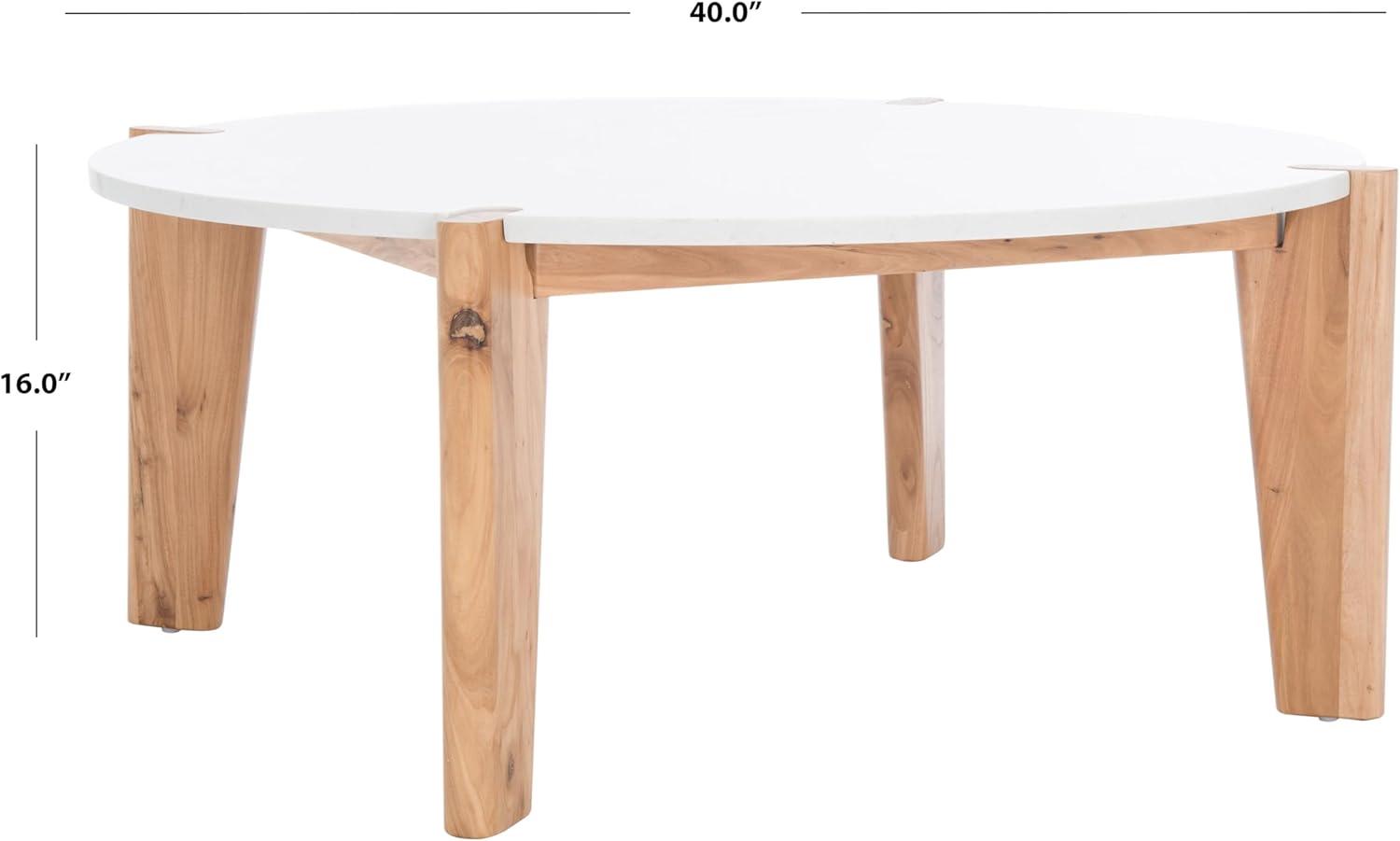 image:imageSAFAVIEH Couture Collection Garcia Natural Solid WoodWhite Marble Top Round Coffee TableNaturalWhite