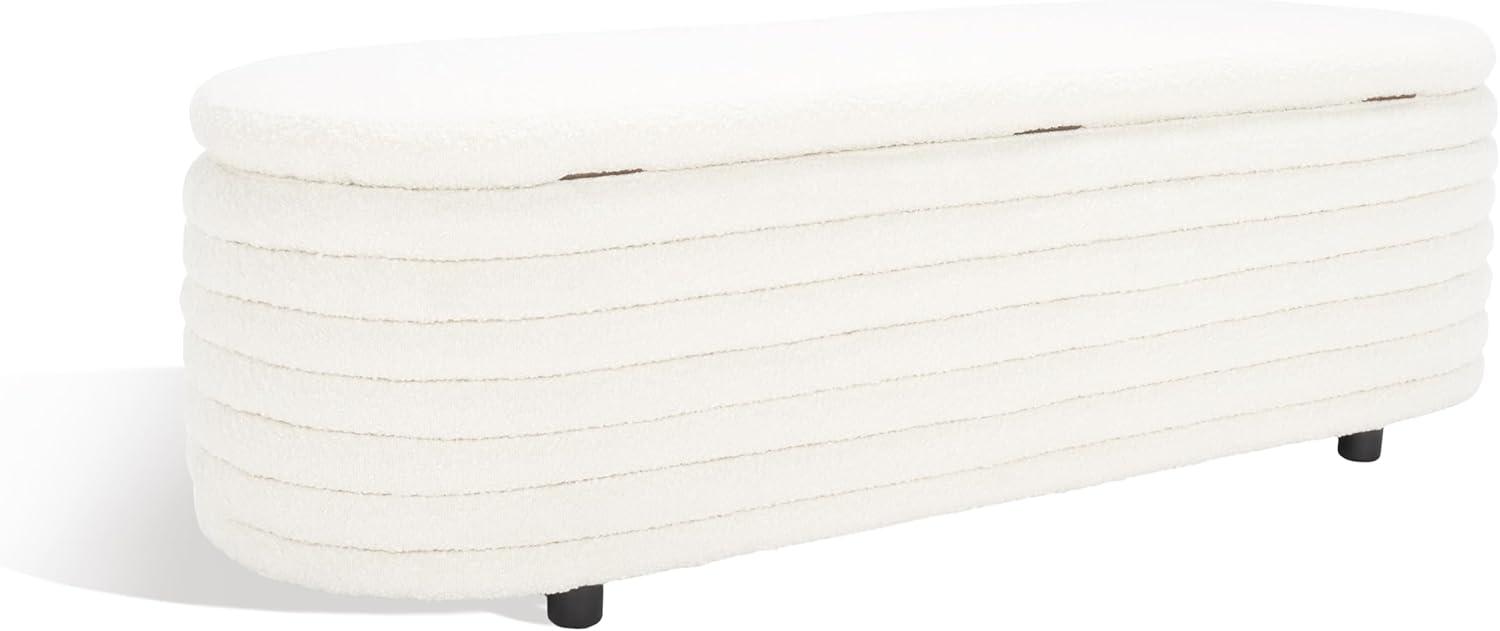 image:imageSAFAVIEH Couture Collection Jaymie Contemporary Ivory BoucleBlack Oval Storage Bench