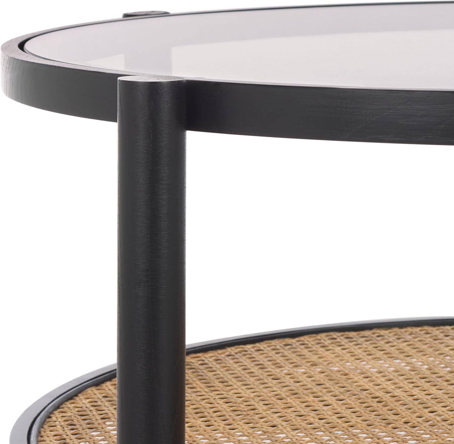 image:imageSAFAVIEH Couture Collection Karyna Natural Solid Wood RattanGlass Coffee TableBlackNatural