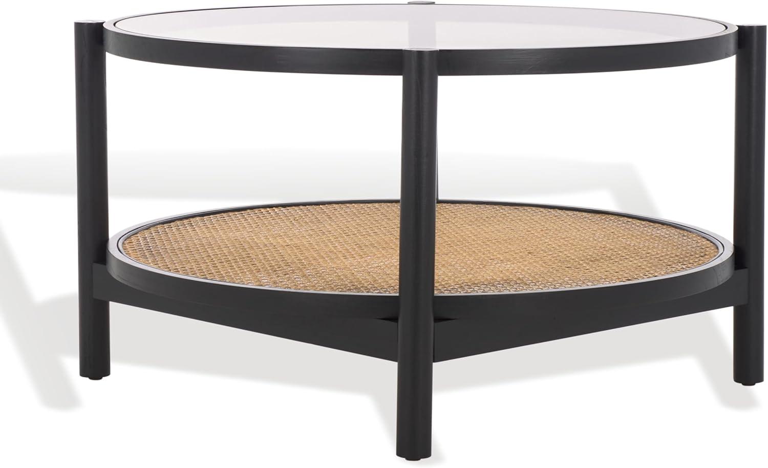image:imageSAFAVIEH Couture Collection Karyna Natural Solid Wood RattanGlass Coffee TableBlackNatural