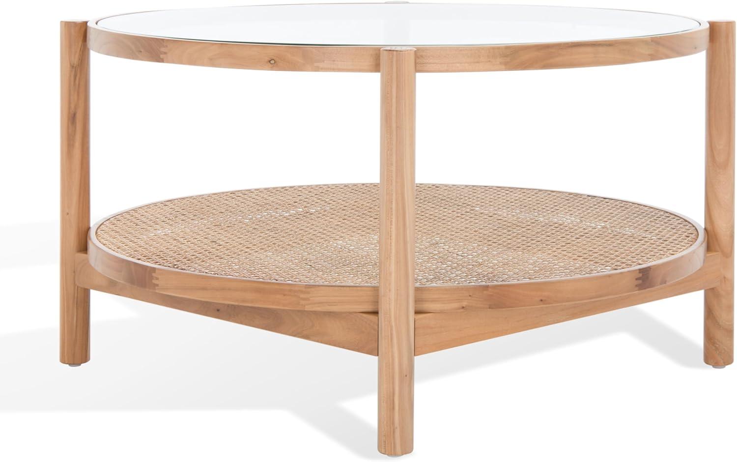 image:imageSAFAVIEH Couture Collection Karyna Natural Solid Wood RattanGlass Coffee TableClearNatural