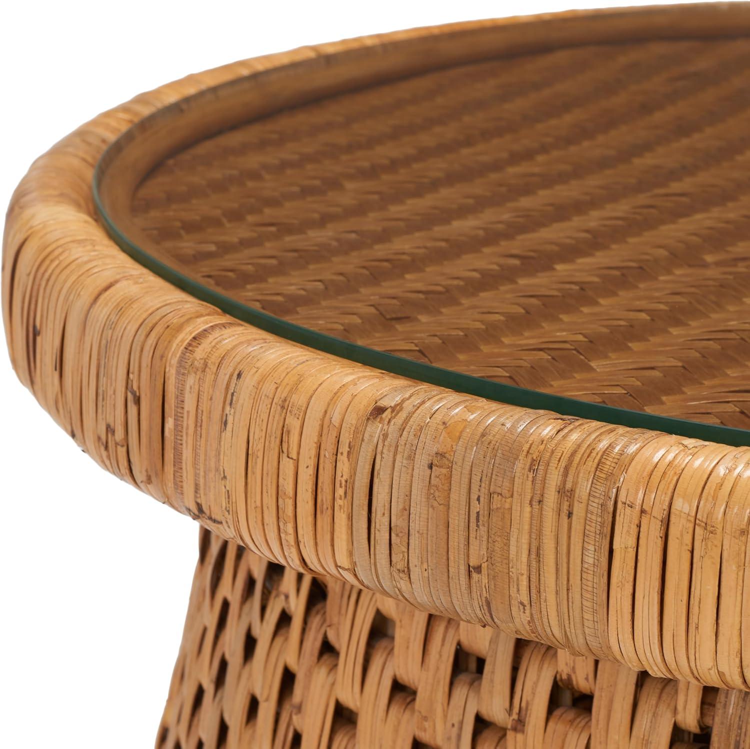 image:imageSAFAVIEH Couture Collection Lianna Coastal Tropical Natural Rattan Solid Wood Round Coffee Table Fully Assembled