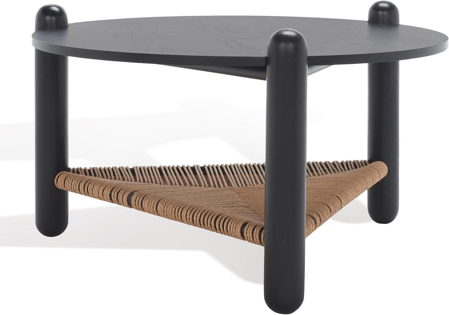 image:imageSAFAVIEH Couture Collection Macianna Black Woven Shelf Round Coffee Table
