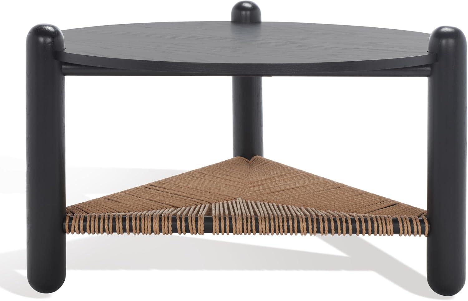 image:imageSAFAVIEH Couture Collection Macianna Black Woven Shelf Round Coffee Table