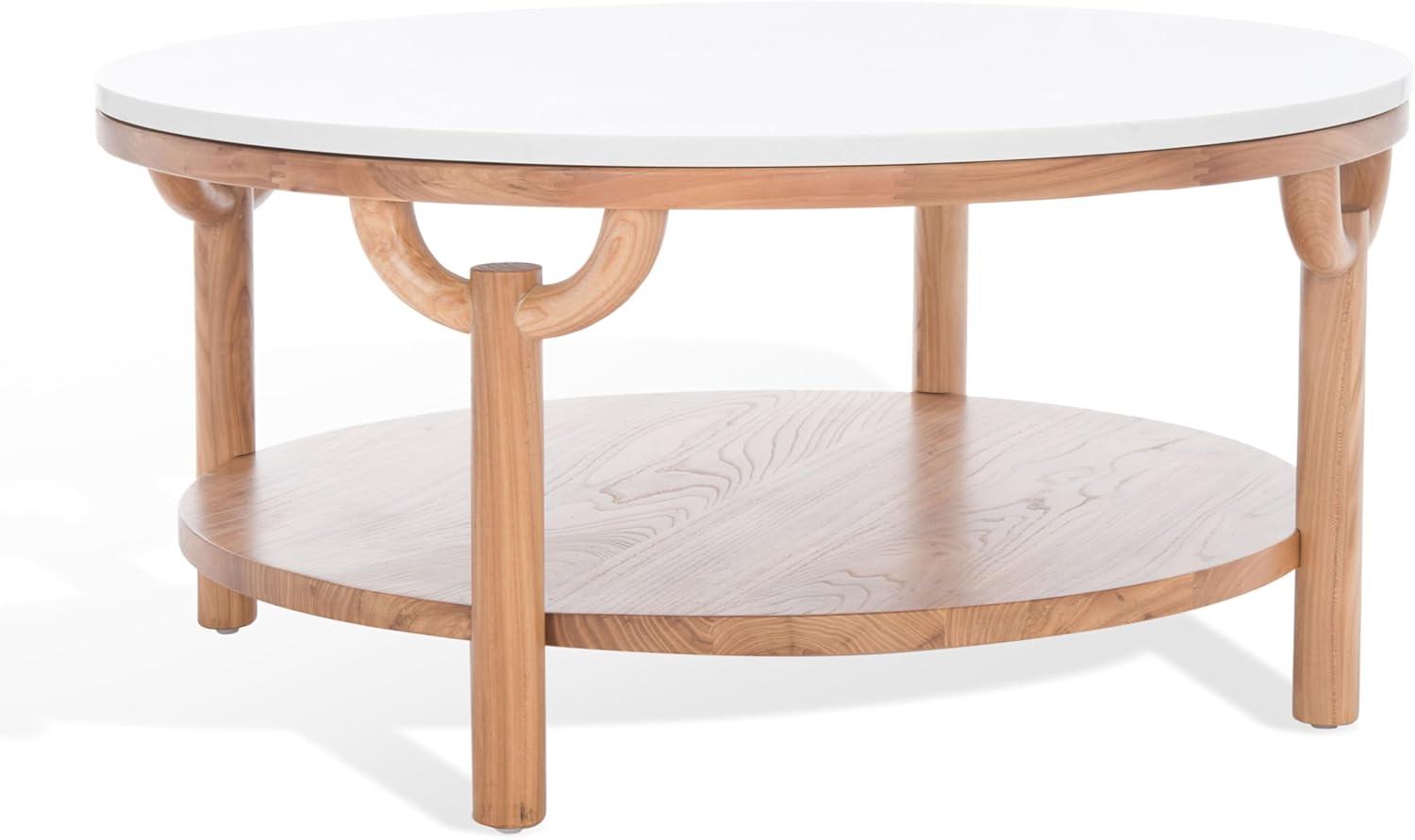 image:imageSAFAVIEH Couture Collection Puck Natural Solid WoodWhite Marble Top Round Coffee TableNaturalWhite