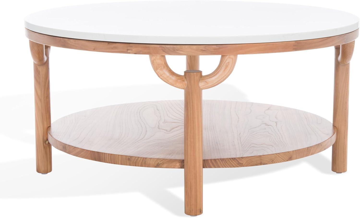 image:imageSAFAVIEH Couture Collection Puck Natural Solid WoodWhite Marble Top Round Coffee TableNaturalWhite