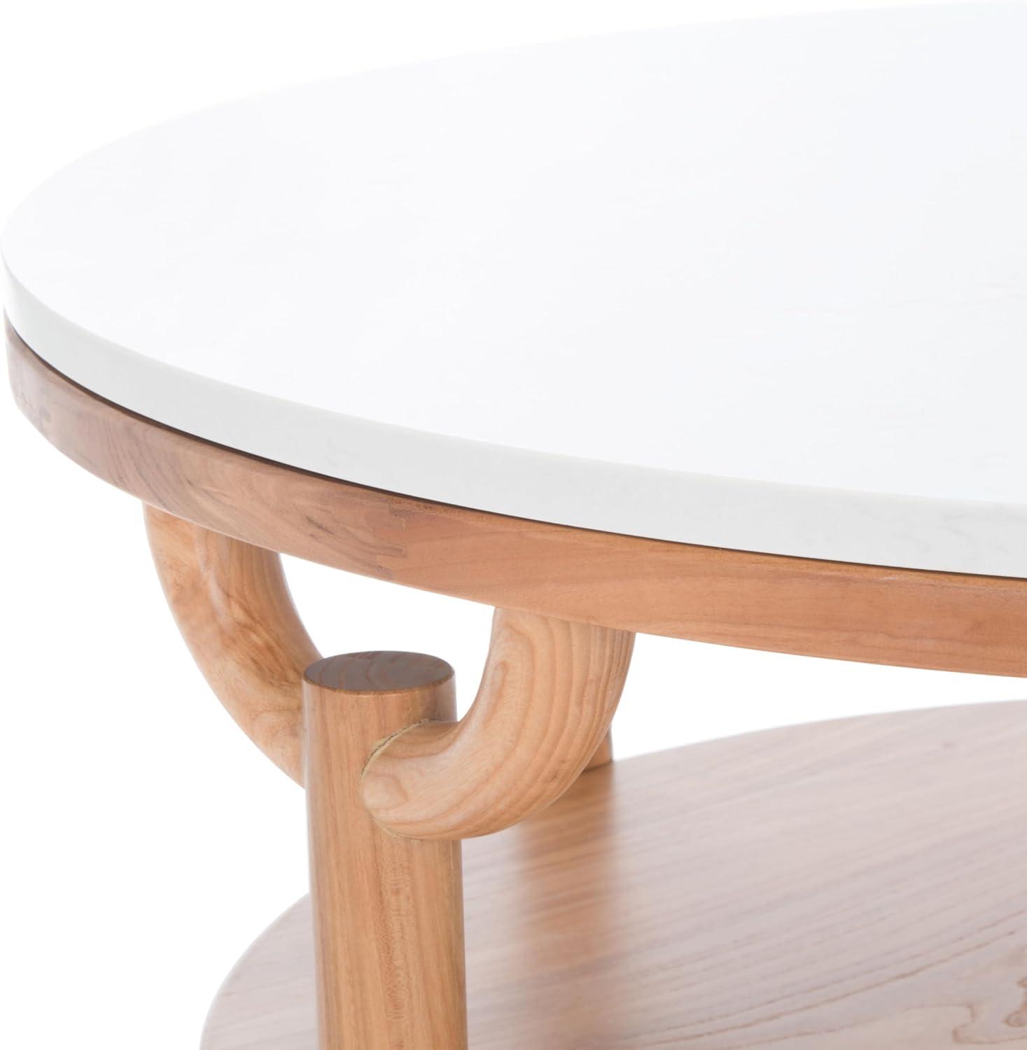 image:imageSAFAVIEH Couture Collection Puck Natural Solid WoodWhite Marble Top Round Coffee TableNaturalWhite