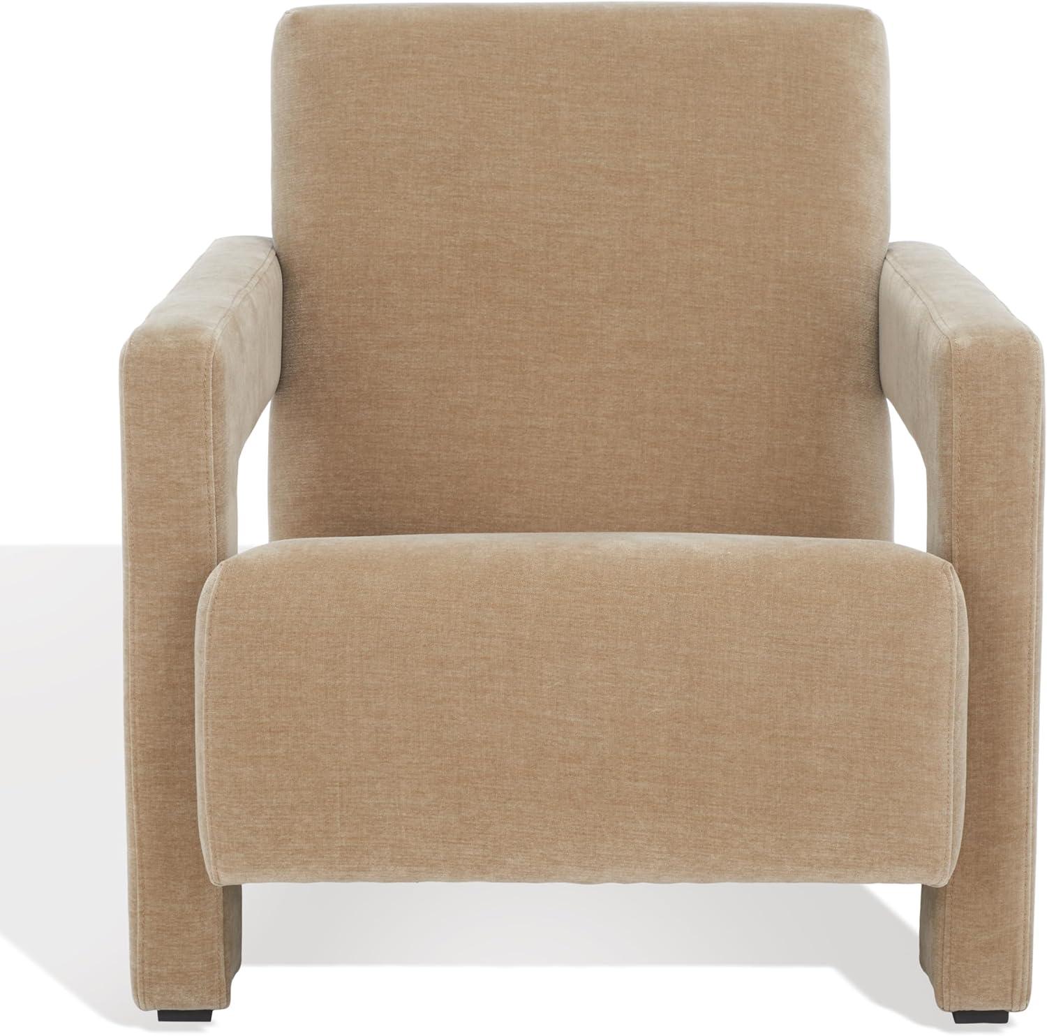 image:imageSAFAVIEH Couture Collection Taylor Modern Navy Velvet Upholstered Accent Chair Fully AssembledLight Brown