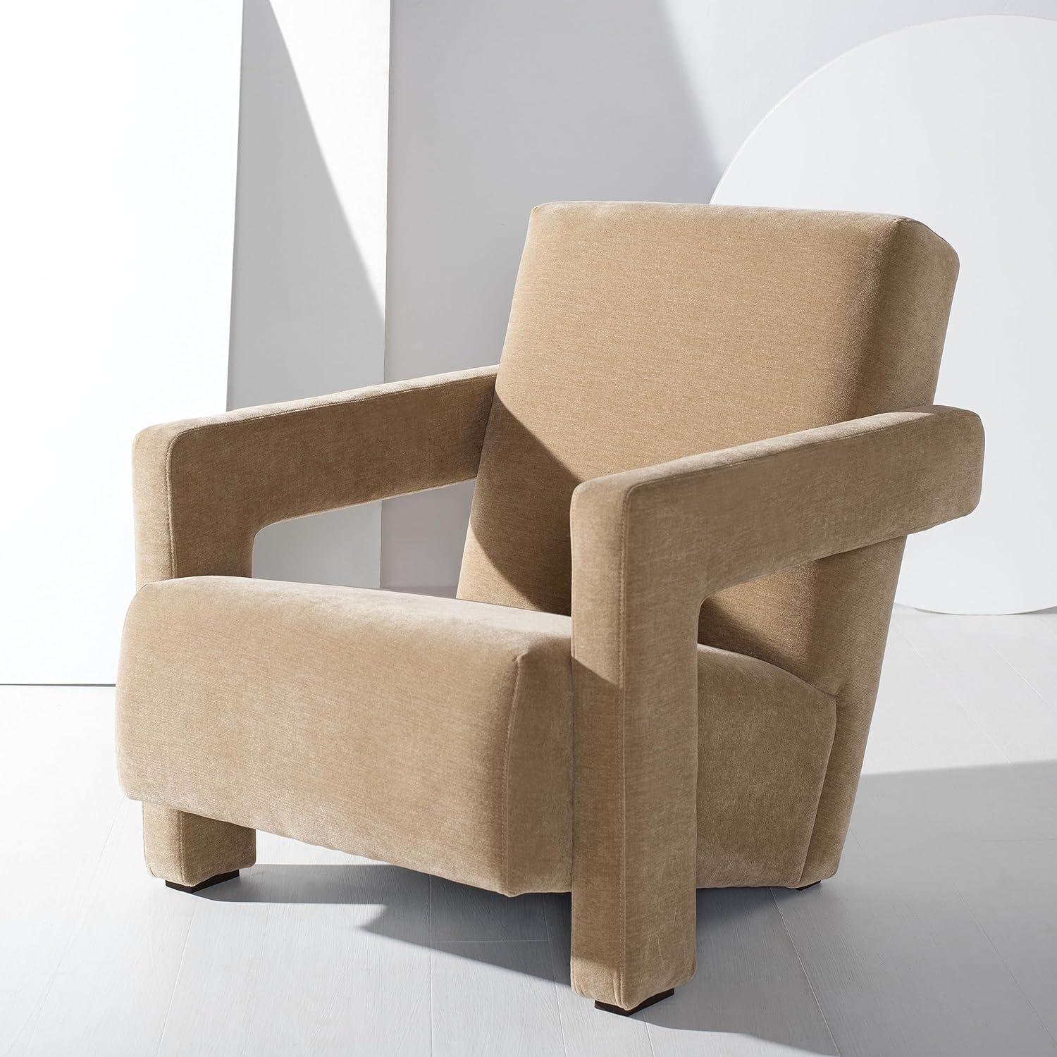 image:imageSAFAVIEH Couture Collection Taylor Modern Navy Velvet Upholstered Accent Chair Fully AssembledLight Brown