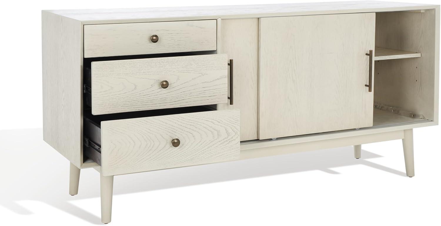 image:imageSAFAVIEH Couture Collection Tomas MidCentury White Washed 3Drawer Sliding Door Entertainment Media Stand Fits up to a 65 Flatscreen TVWhite Washed