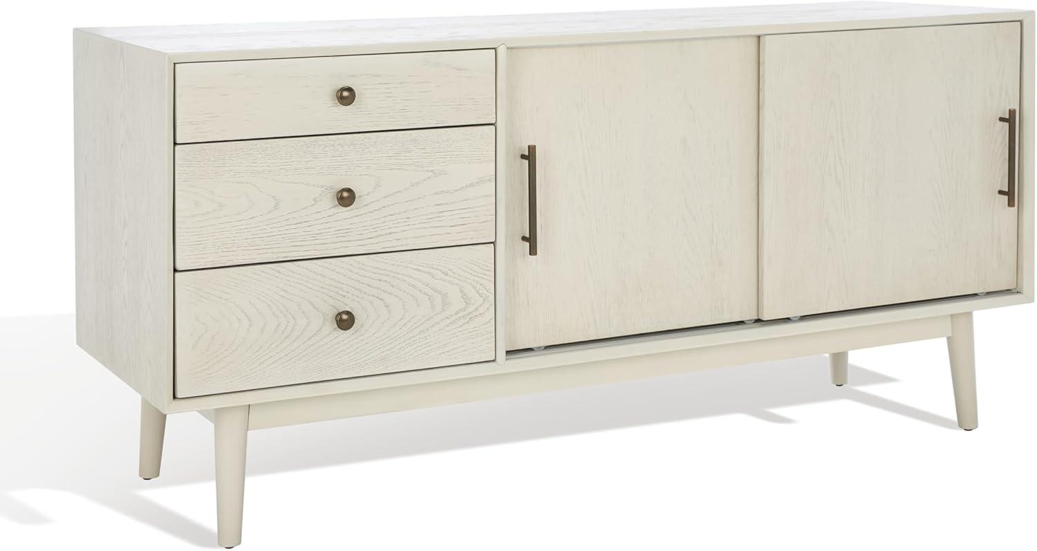 image:imageSAFAVIEH Couture Collection Tomas MidCentury White Washed 3Drawer Sliding Door Entertainment Media Stand Fits up to a 65 Flatscreen TVWhite Washed