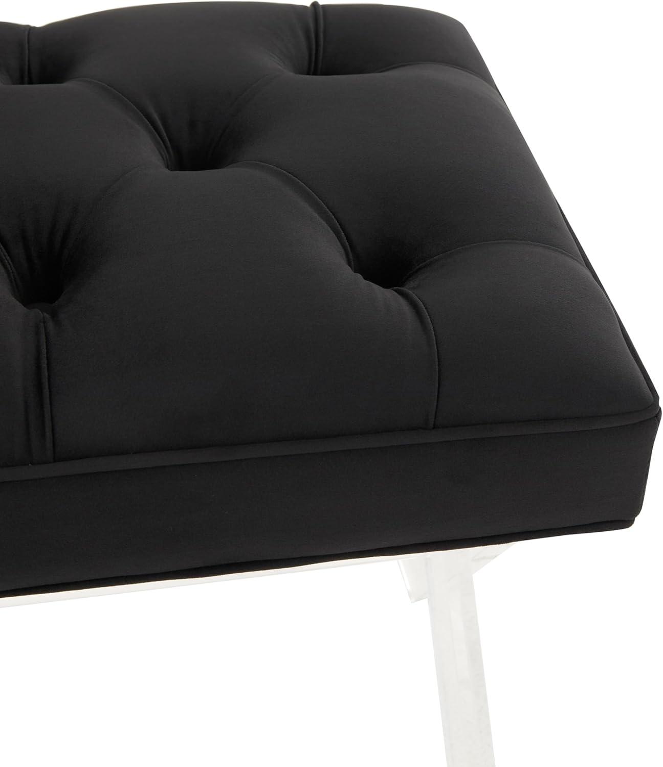 image:imageSAFAVIEH Couture Collection Tourmaline Black Velvet Tufted Acrylic XLeg Bench