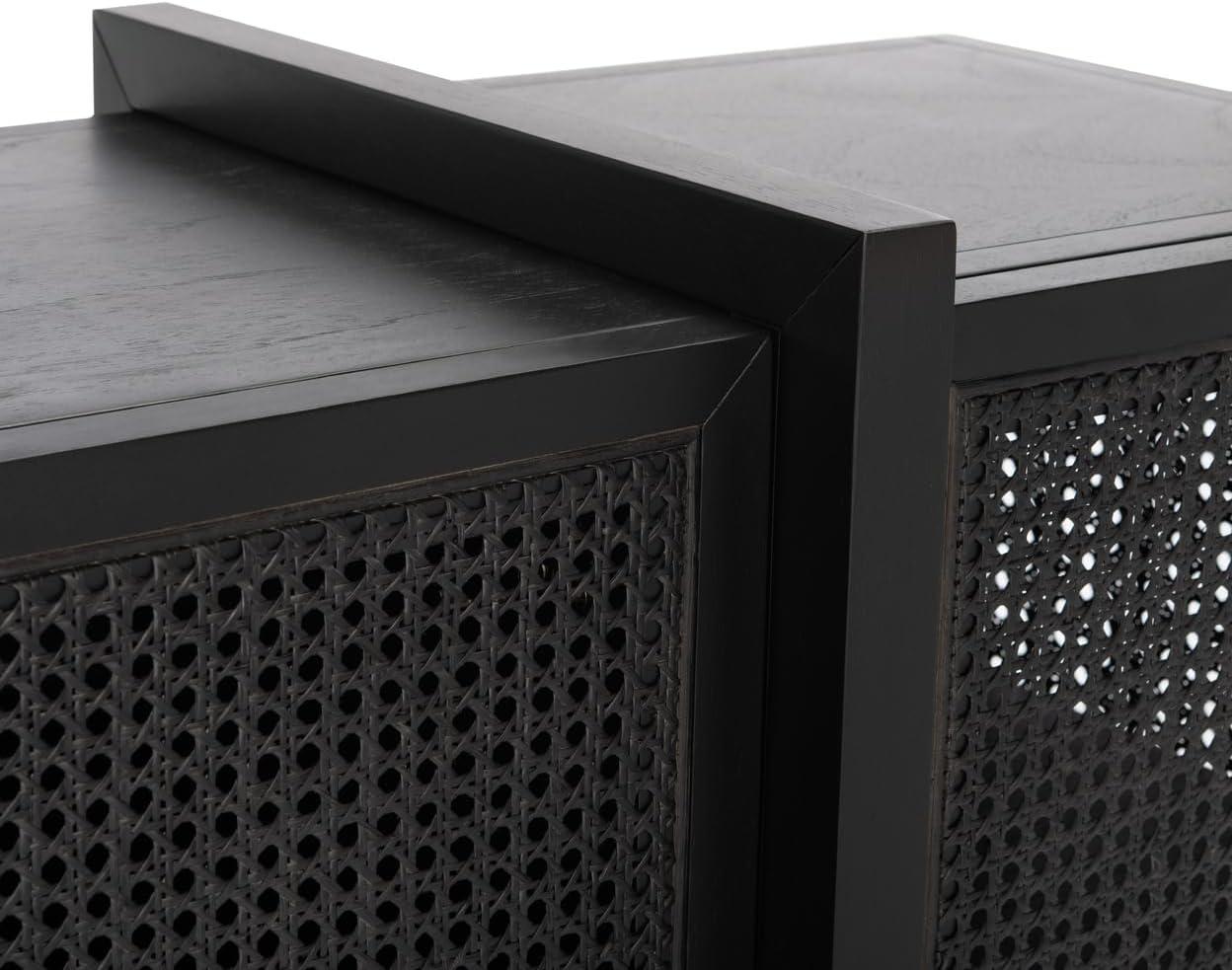 image:imageSAFAVIEH Couture Home Collection Cordelia Black Rattan 4Door Storage Buffet Cabinet Entertainment Console Media Stand Sideboard Fully Assembled