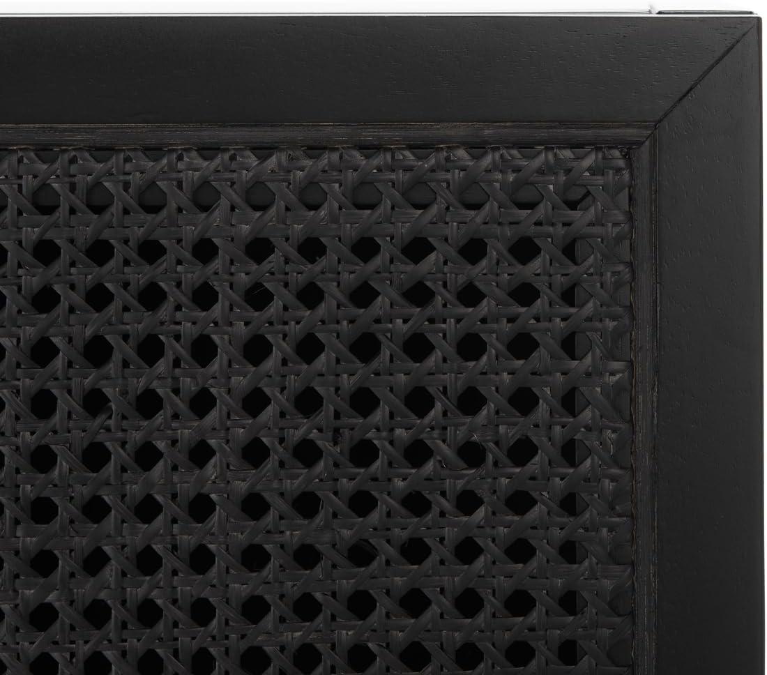 image:imageSAFAVIEH Couture Home Collection Cordelia Black Rattan 4Door Storage Buffet Cabinet Entertainment Console Media Stand Sideboard Fully Assembled