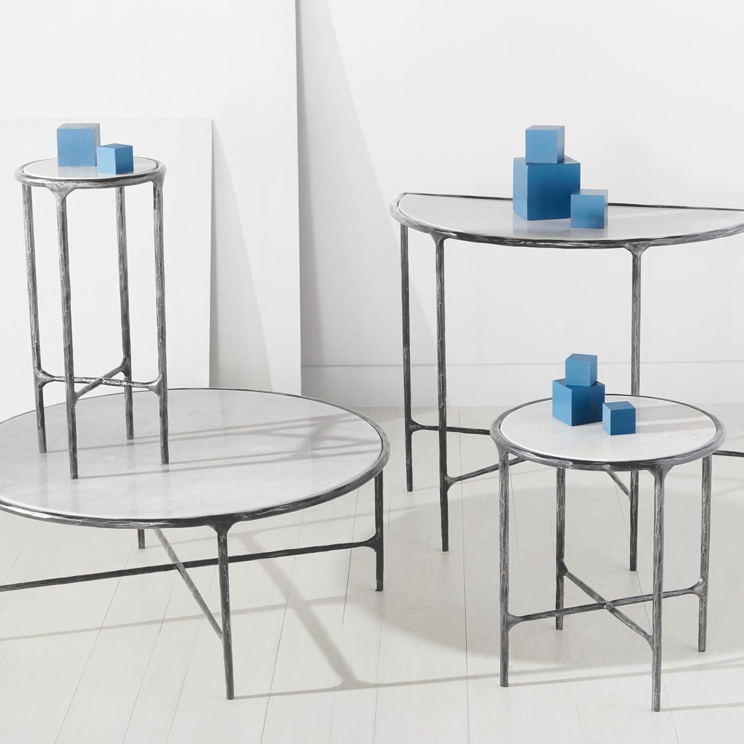 image:imageSAFAVIEH Couture Home Collection Jessa Brass MetalWhite Marble Top Round End Table Fully AssembledSilver