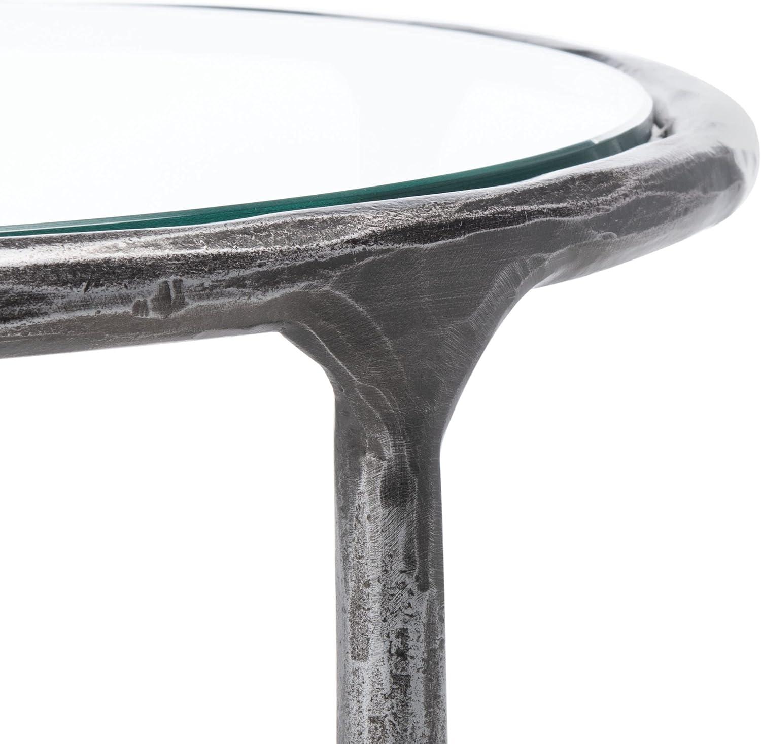 image:imageSAFAVIEH Couture Home Collection Jessa Brass MetalWhite Marble Top Round End Table Fully AssembledSilver