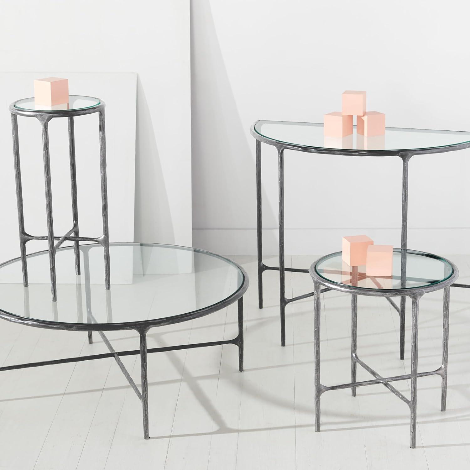 image:imageSAFAVIEH Couture Home Collection Jessa Brass MetalWhite Marble Top Round End Table Fully AssembledSilver