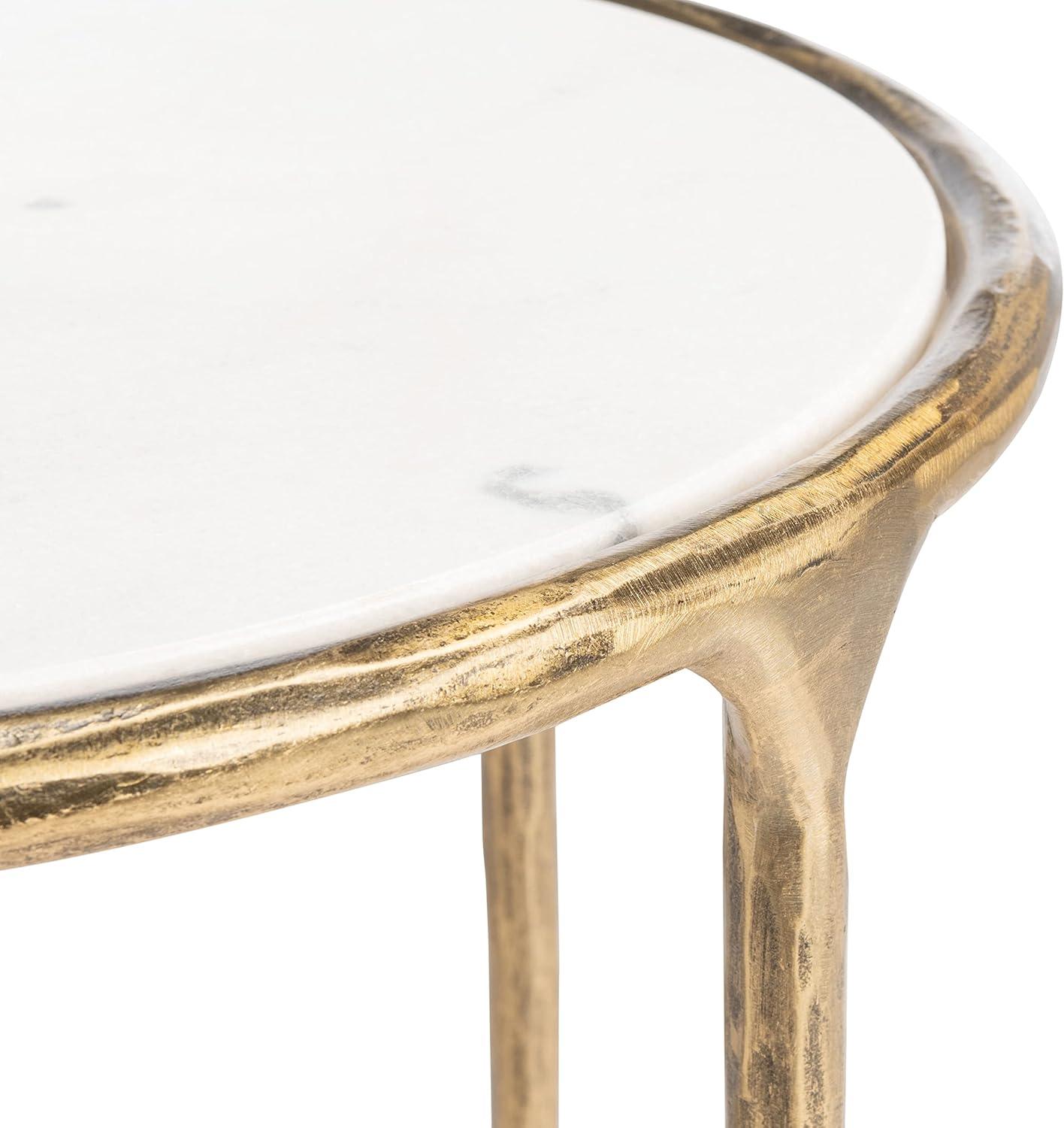 image:imageSAFAVIEH Couture Home Collection Jessa Brass MetalWhite Marble Top Round End Table Fully AssembledWhite Brass