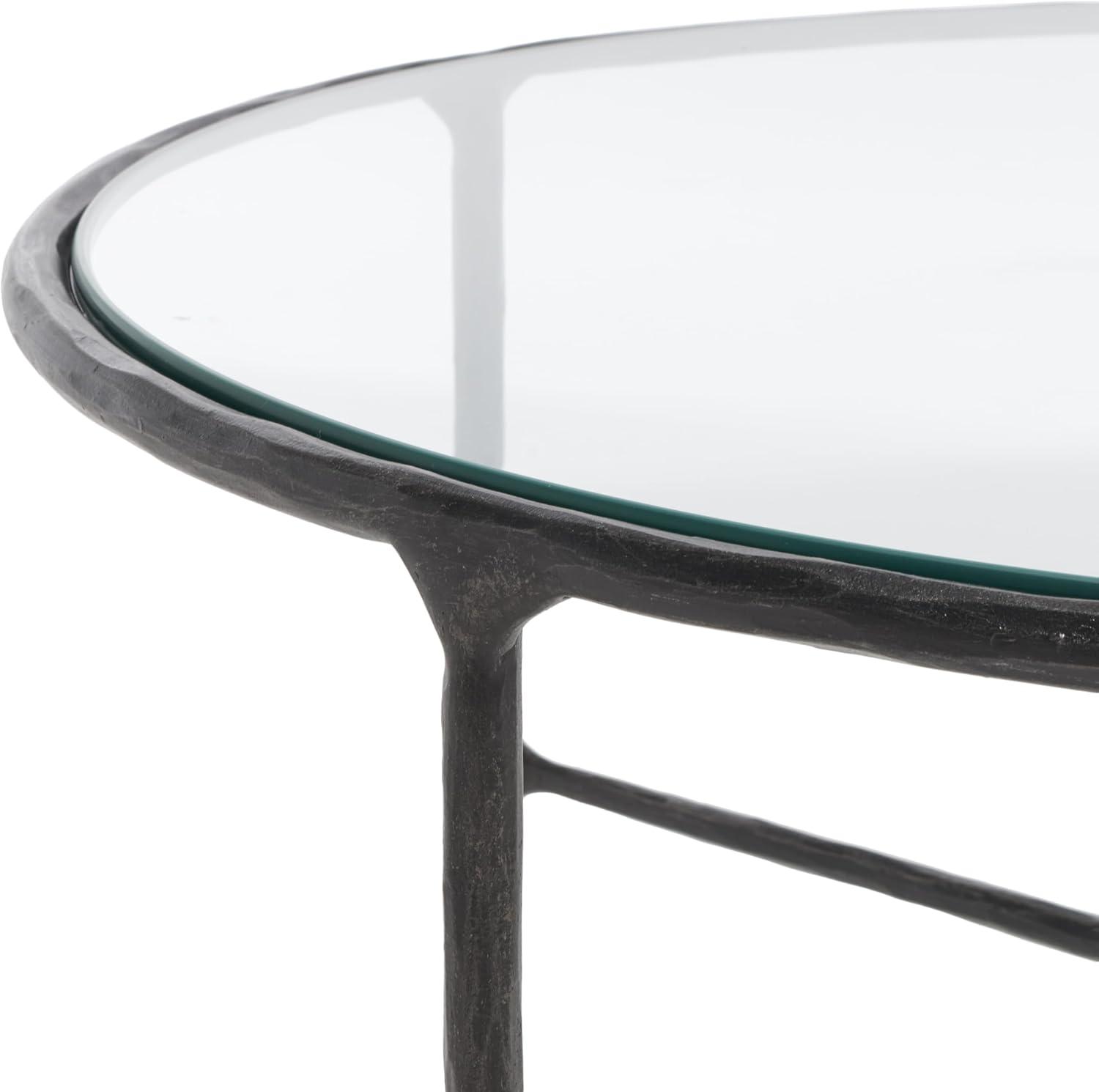 image:imageSAFAVIEH Couture Home Collection Jessa Silver MetalTempered Glass Top Round Coffee Table Fully AssembledBlack