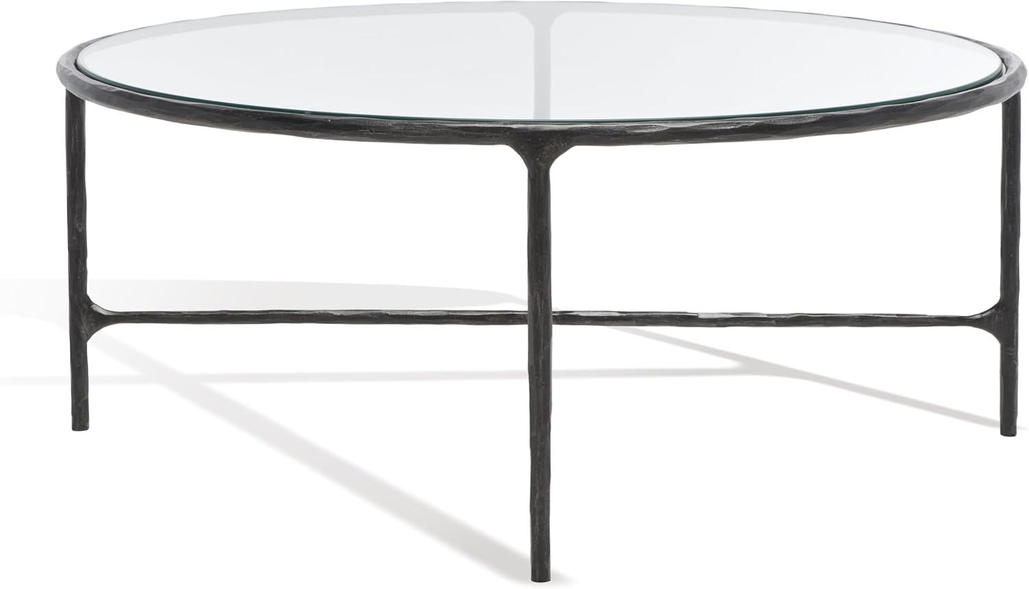 image:imageSAFAVIEH Couture Home Collection Jessa Silver MetalTempered Glass Top Round Coffee Table Fully AssembledBlack