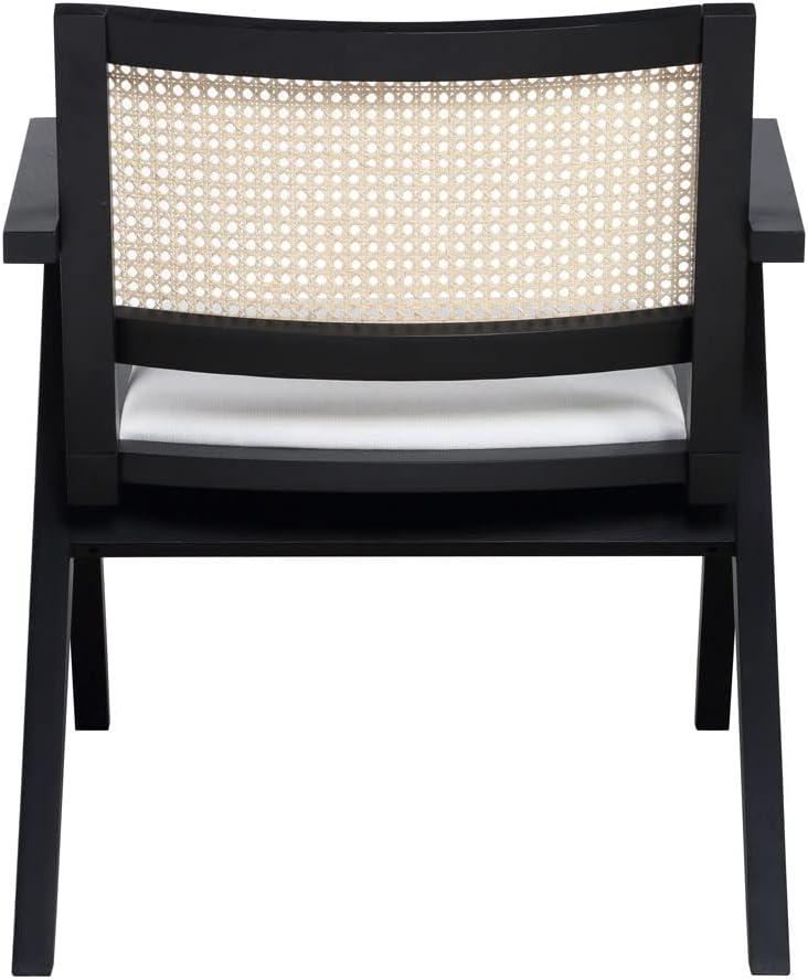 image:imageSAFAVIEH Couture Home Collection Krystine Coastal Black Rattan Back Living Room Dining Accent Chair SFV4131ABlack