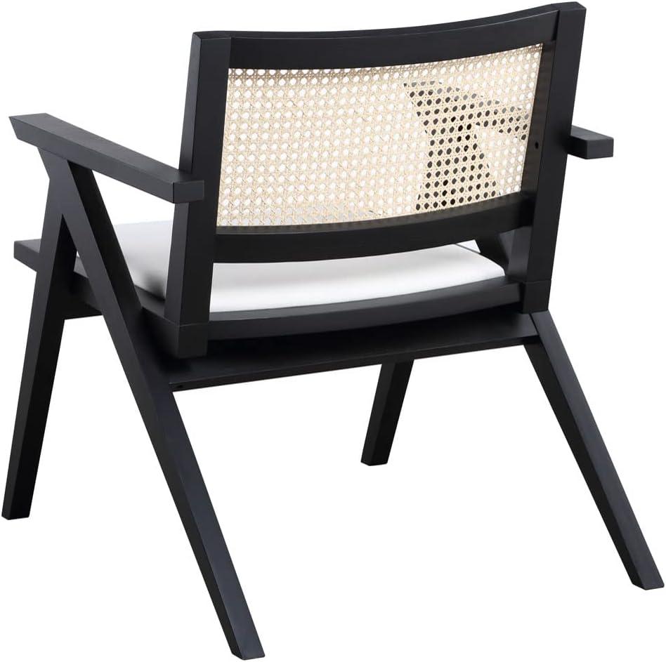 image:imageSAFAVIEH Couture Home Collection Krystine Coastal Black Rattan Back Living Room Dining Accent Chair SFV4131ABlack