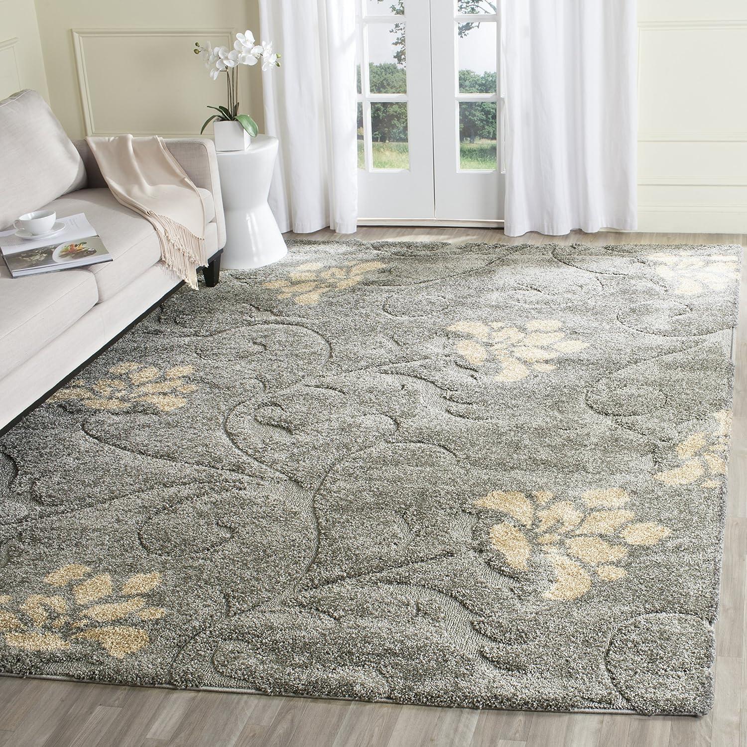 image:imageSAFAVIEH Florida Shag Collection Area Rug 53 x 76 Smoke amp Beige Floral Design NonShedding amp Easy Care 12inch Thick Ideal for High Traffic Areas in Living Room Bedroom SG4647913GreyBeige