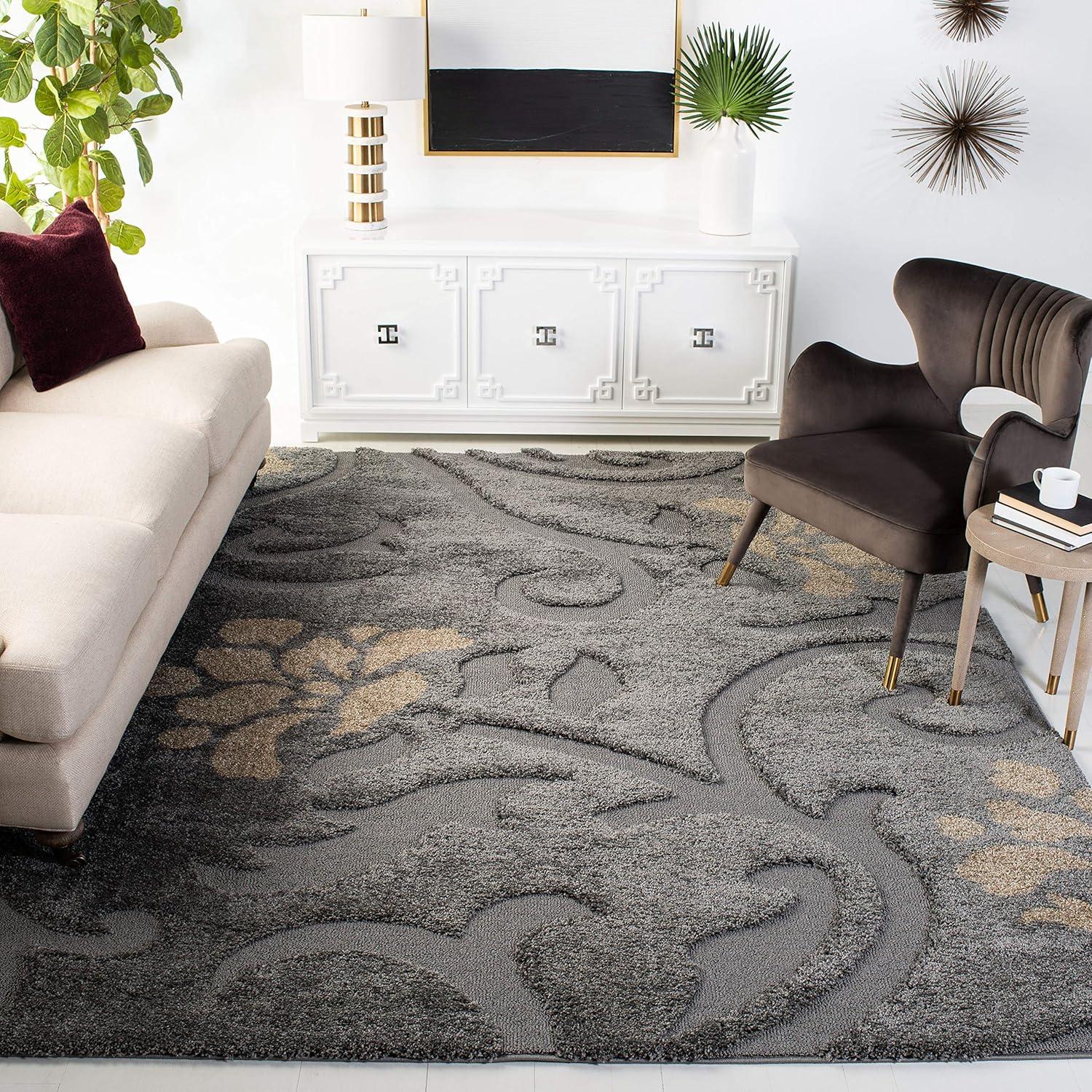 image:imageSAFAVIEH Florida Shag Collection Area Rug 53 x 76 Smoke amp Beige Floral Design NonShedding amp Easy Care 12inch Thick Ideal for High Traffic Areas in Living Room Bedroom SG4647913GreyBeige